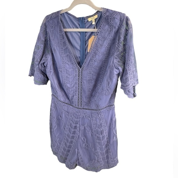 NWT Kori America Lavender Women’s Large Lace Shorts short sleeve Romper - Picture 1 of 13